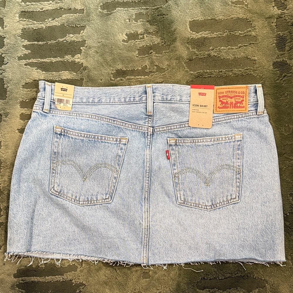 Light Blue Denim Mini Skirt with Raw Hem - Picture 3 of 5